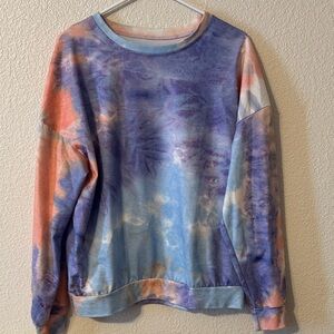 SHEIN Tie-Dye Crew Neck Sweater - Purple, Blue, Orange